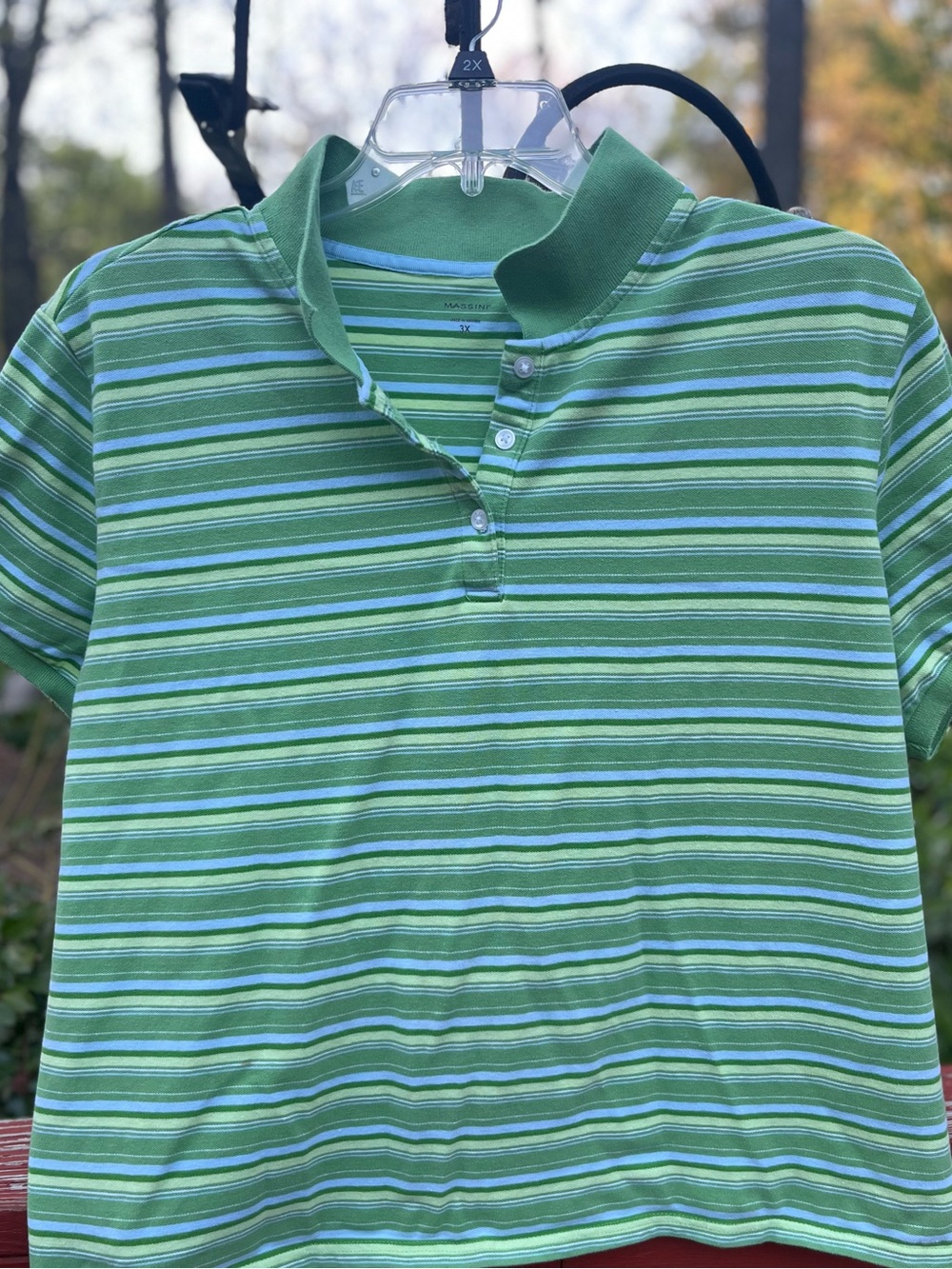 Massini Plus Size 3X Green Striped Polo Top Y2K, Golfing, Preppy Vibes